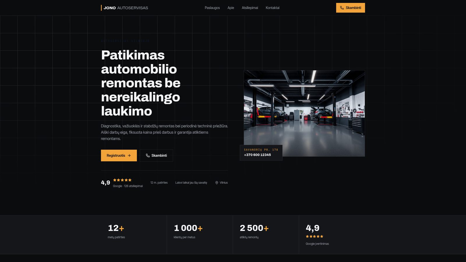 Screenshot of the demo car service website
