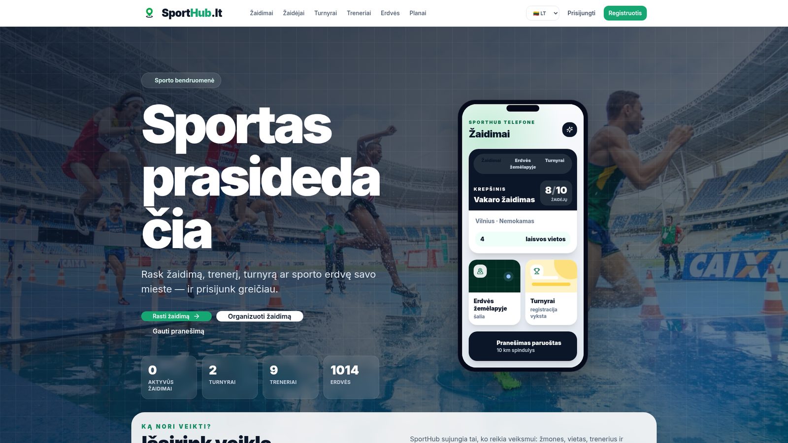 Screenshot of the SportHub sports platform