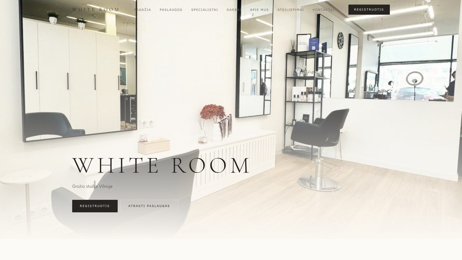 Screenshot of the White Room beauty studio website